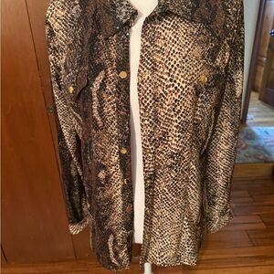 Erin London Sparkly Snake Print Blouse - Brown and Tan with Gold Snap Buttons